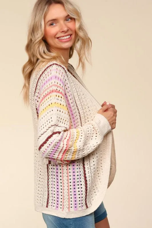 Haptics Full Size Striped Crochet Open Front Cardigan sold by Charming Charlie product image thumbnail 3