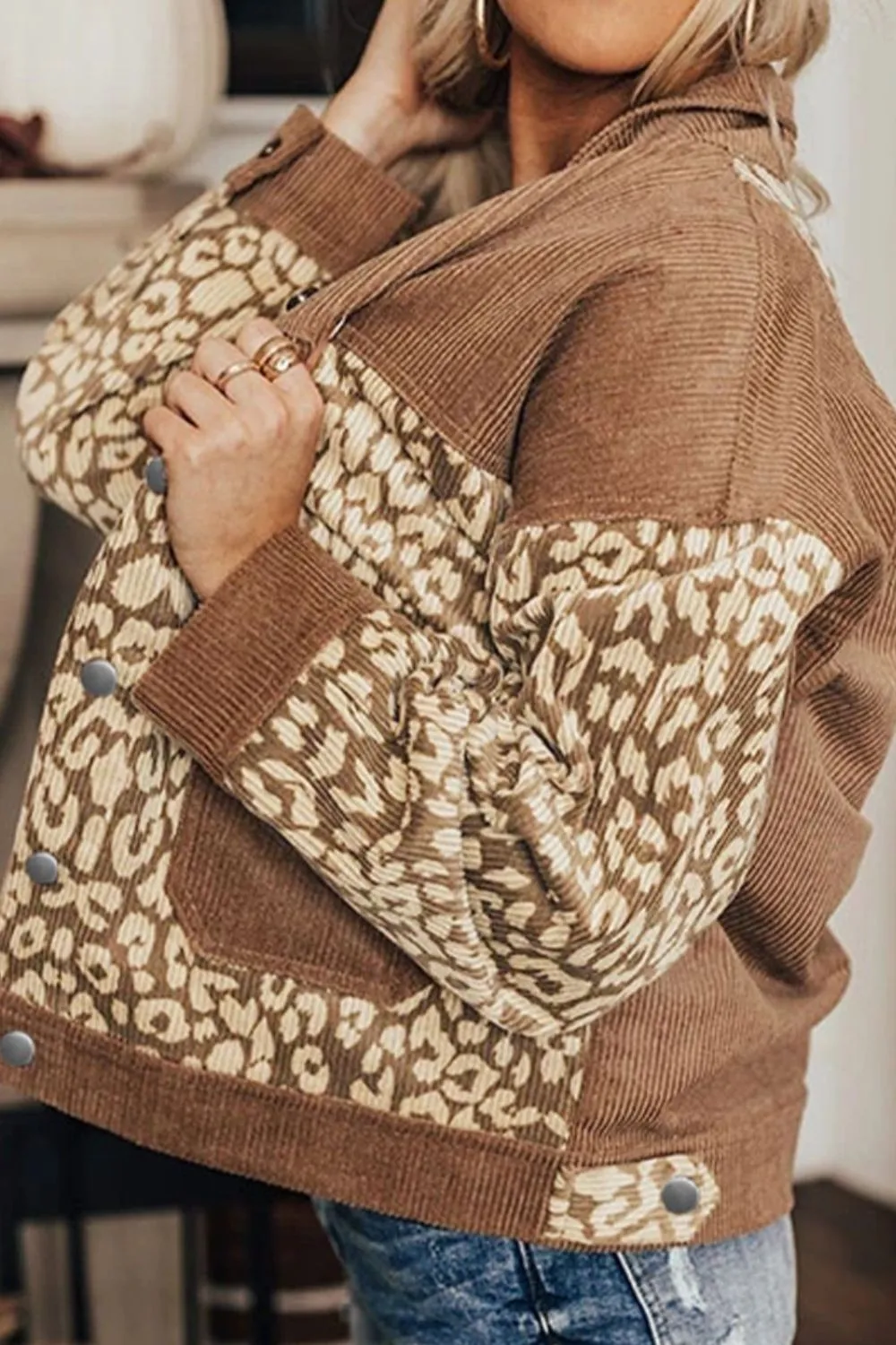 Leopard Button Up Drop Shoulder Jacket sold by Charming Charlie product image thumbnail 4