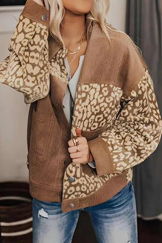 Leopard Button Up Drop Shoulder Jacket sold by Charming Charlie