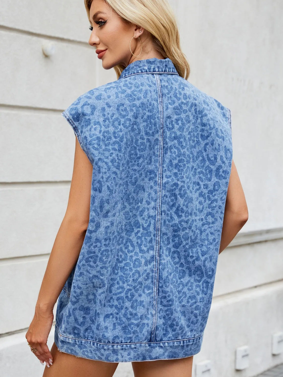 Leopard Button Up Cap Sleeve Denim Jacket sold by Charming Charlie product image thumbnail 3