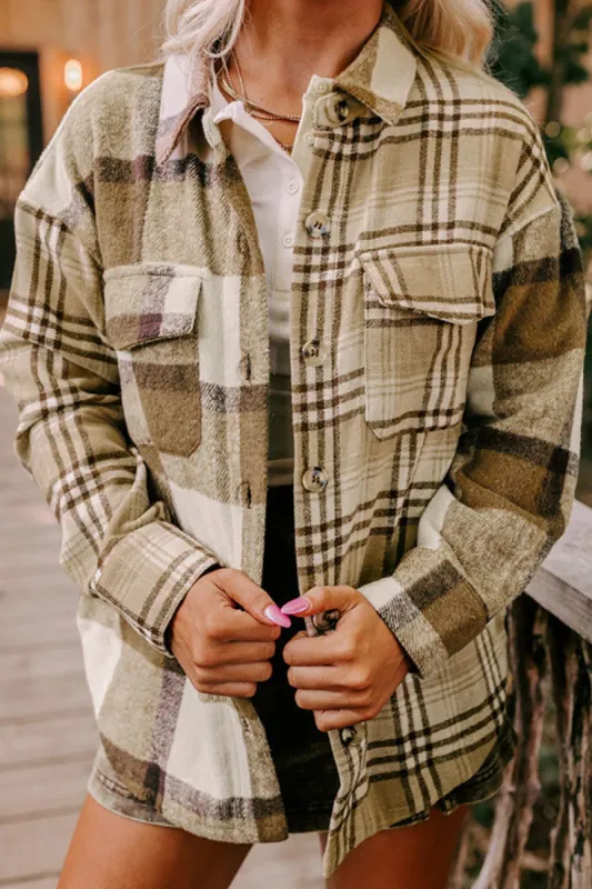 Plaid Button Up Flap Pocket Shacket sold by Charming Charlie
