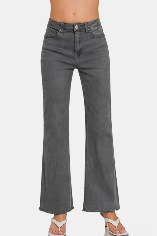 Zenana Acid Washed Frayed Hem Bootcut Jeans sold by Charming Charlie