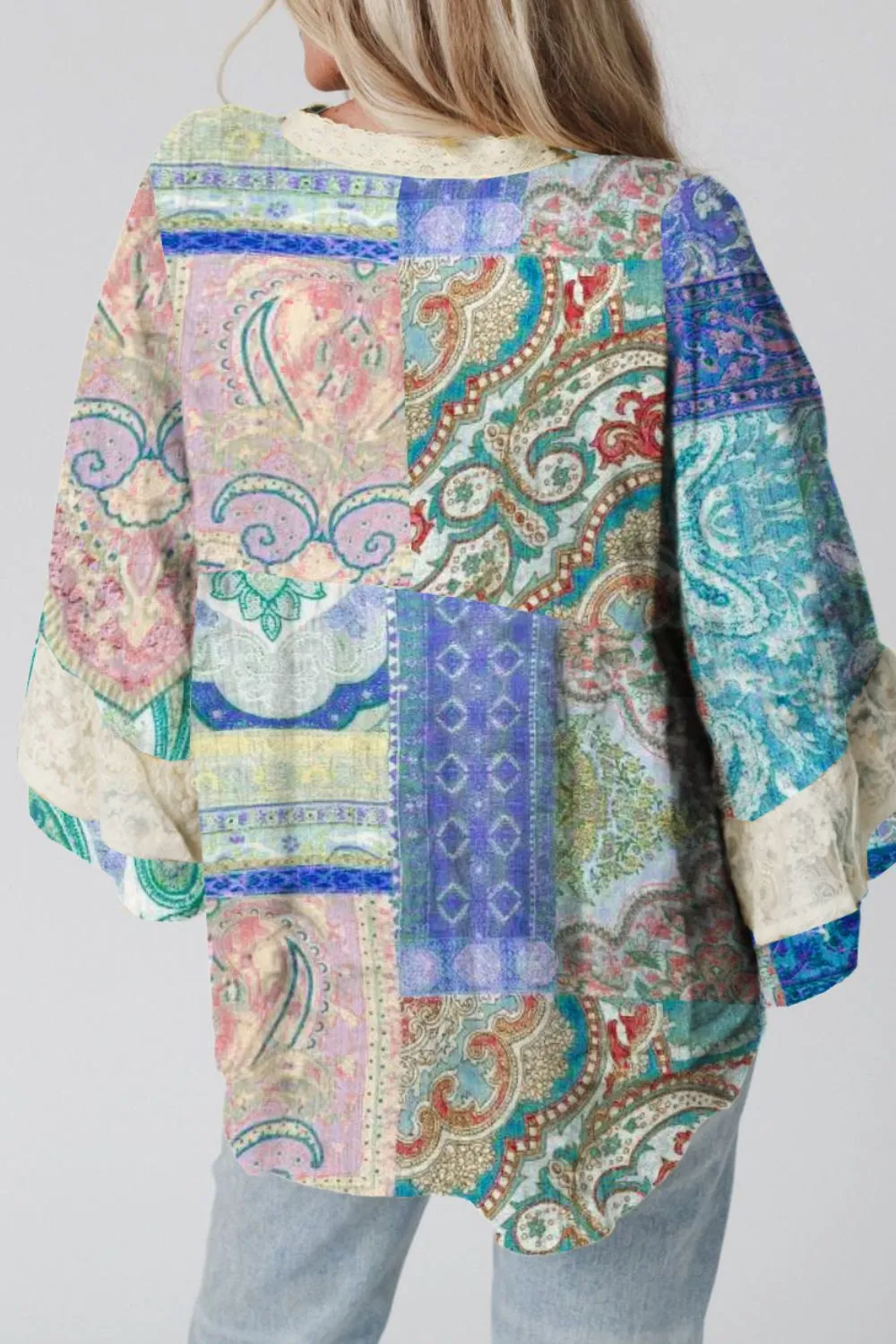 Lace Detail Patchwork Notched Three-Quarter Sleeve Blouse sold by Charming Charlie product image thumbnail 2