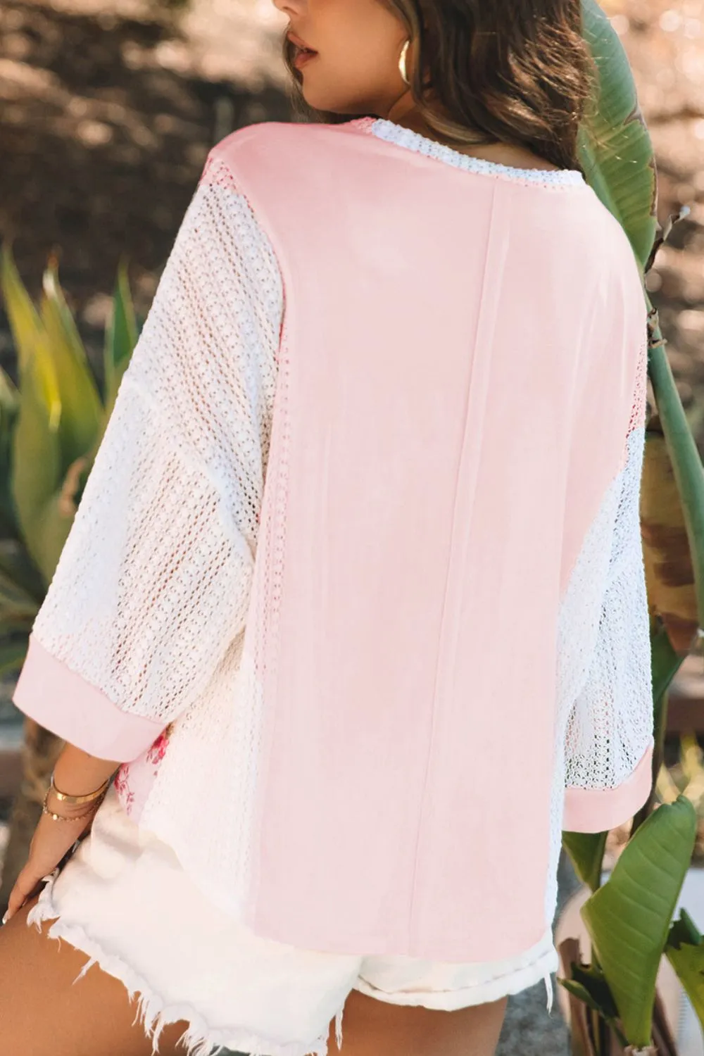 Openwork Floral V-Neck Three-Quarter Sleeve Blouse sold by Charming Charlie product image thumbnail 2