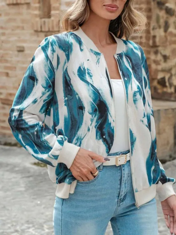 Printed Baseball Collar Zip Up Jacket sold by Charming Charlie