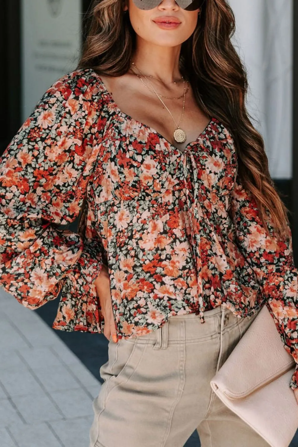 Peplum Tied Flora Long Sleeve Blouse sold by Charming Charlie product image thumbnail 3