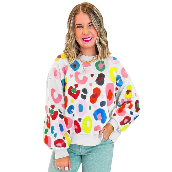 Women Leopard Drop Shoulder Pullover Sweatshirt sold by Charming Charlie product image thumbnail 4