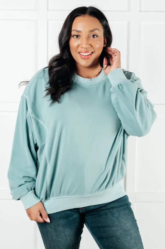 Beyond the Basics Pullover in Blue Grey sold by Charming Charlie