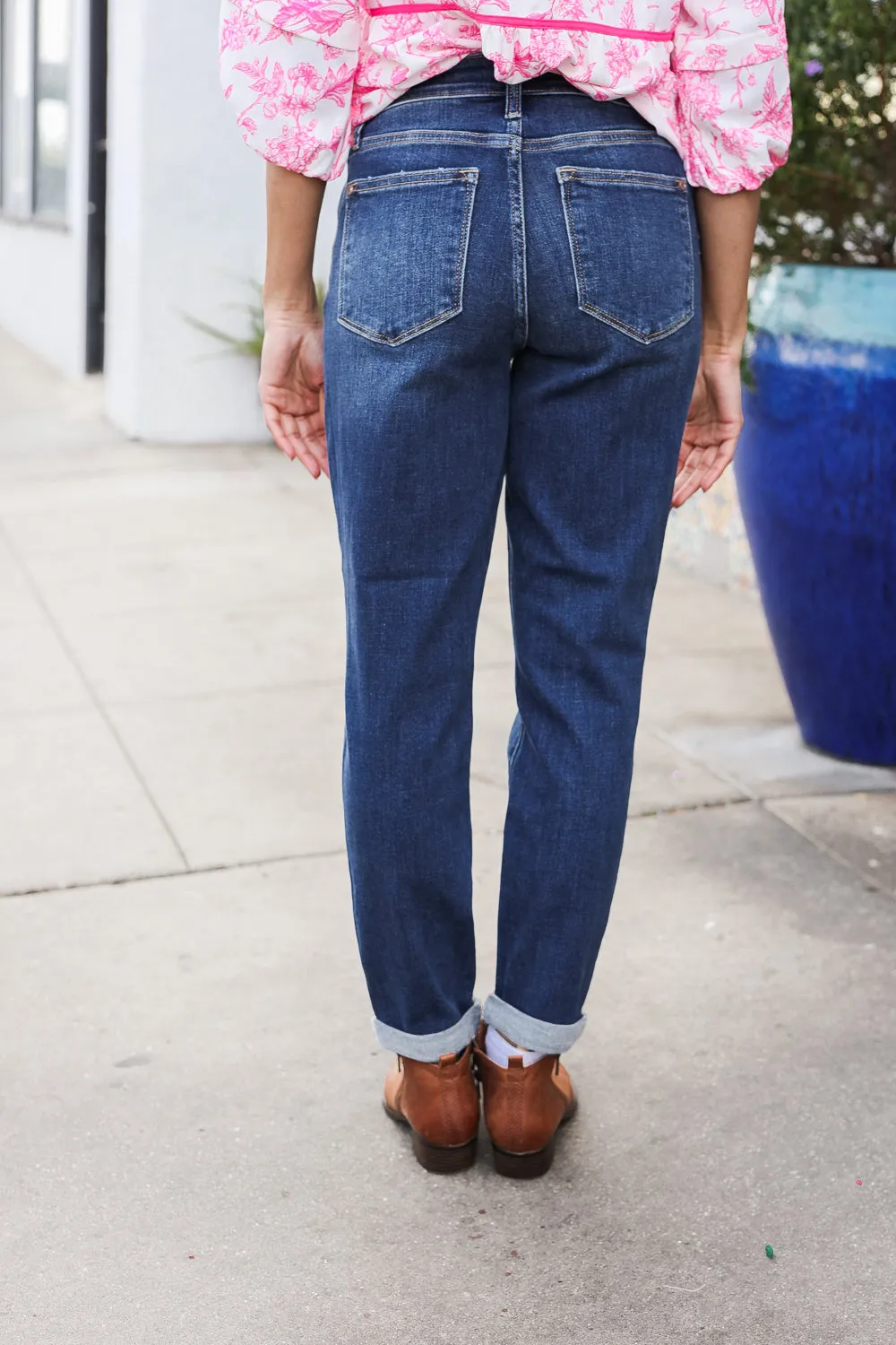 Judy Blue Mid Rise Cuffed Boyfriend Straight Leg Jeans sold by Charming Charlie product image thumbnail 4