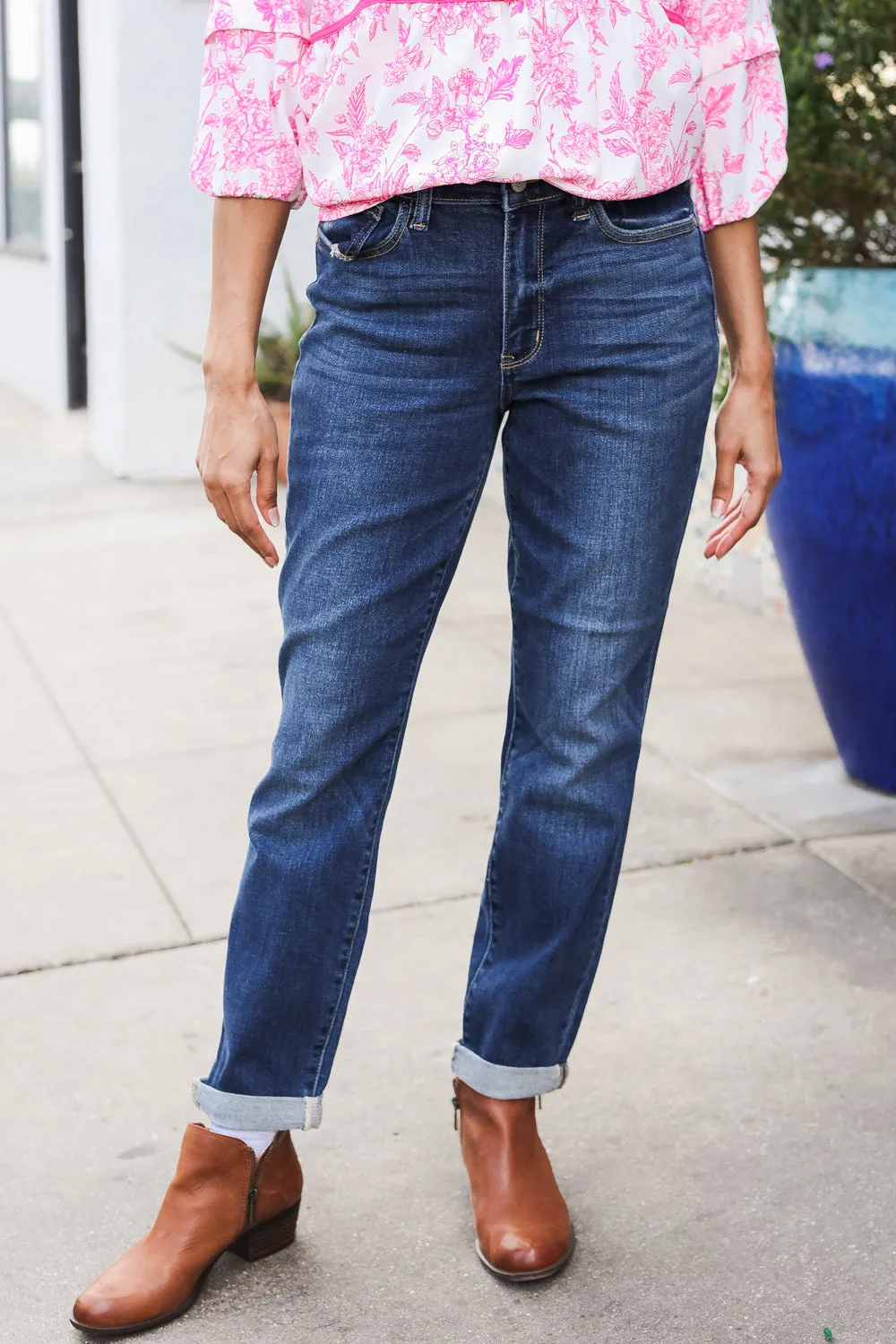 Judy Blue Mid Rise Cuffed Boyfriend Straight Leg Jeans sold by Charming Charlie product image thumbnail 3