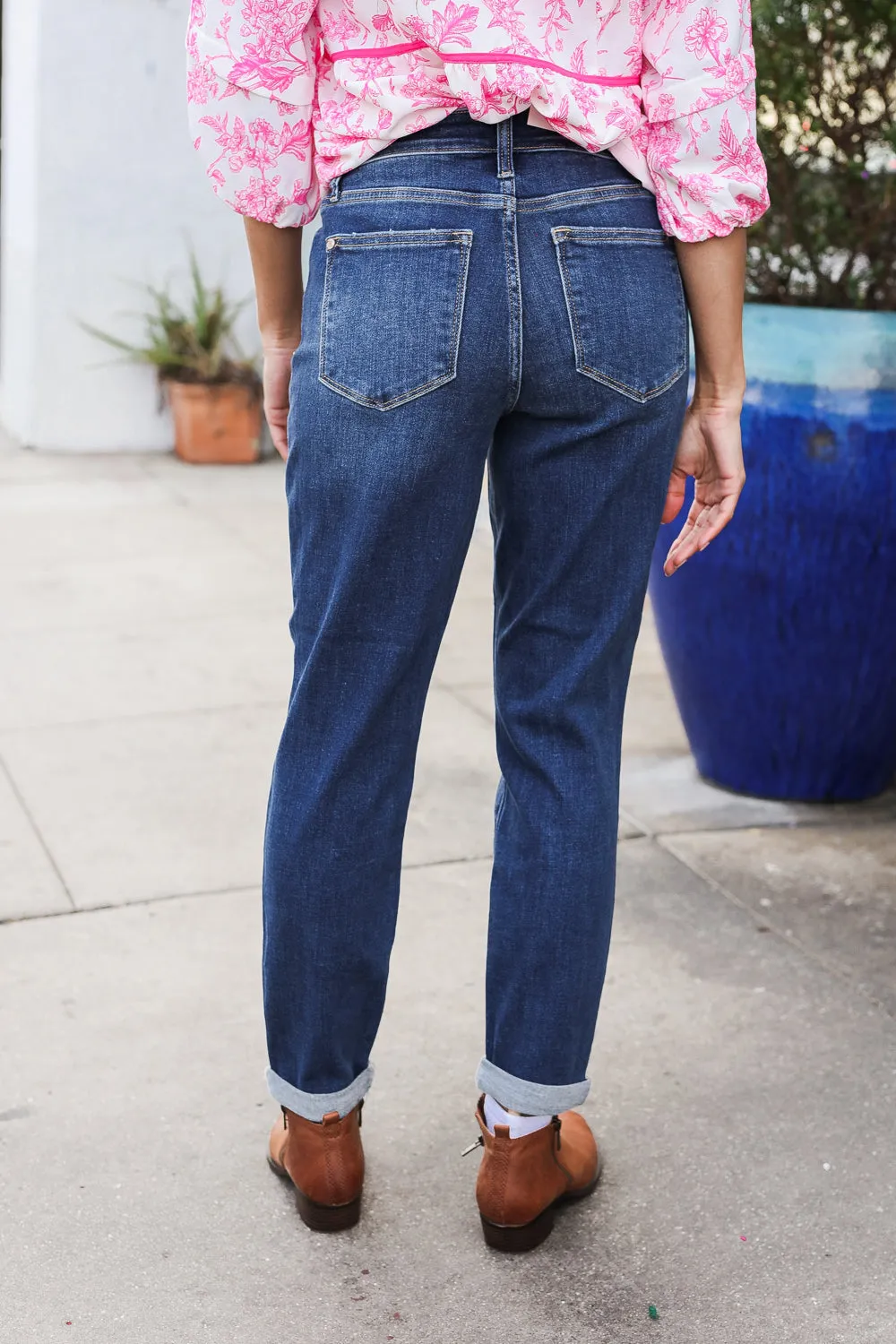 Judy Blue Mid Rise Cuffed Boyfriend Straight Leg Jeans sold by Charming Charlie product image thumbnail 5