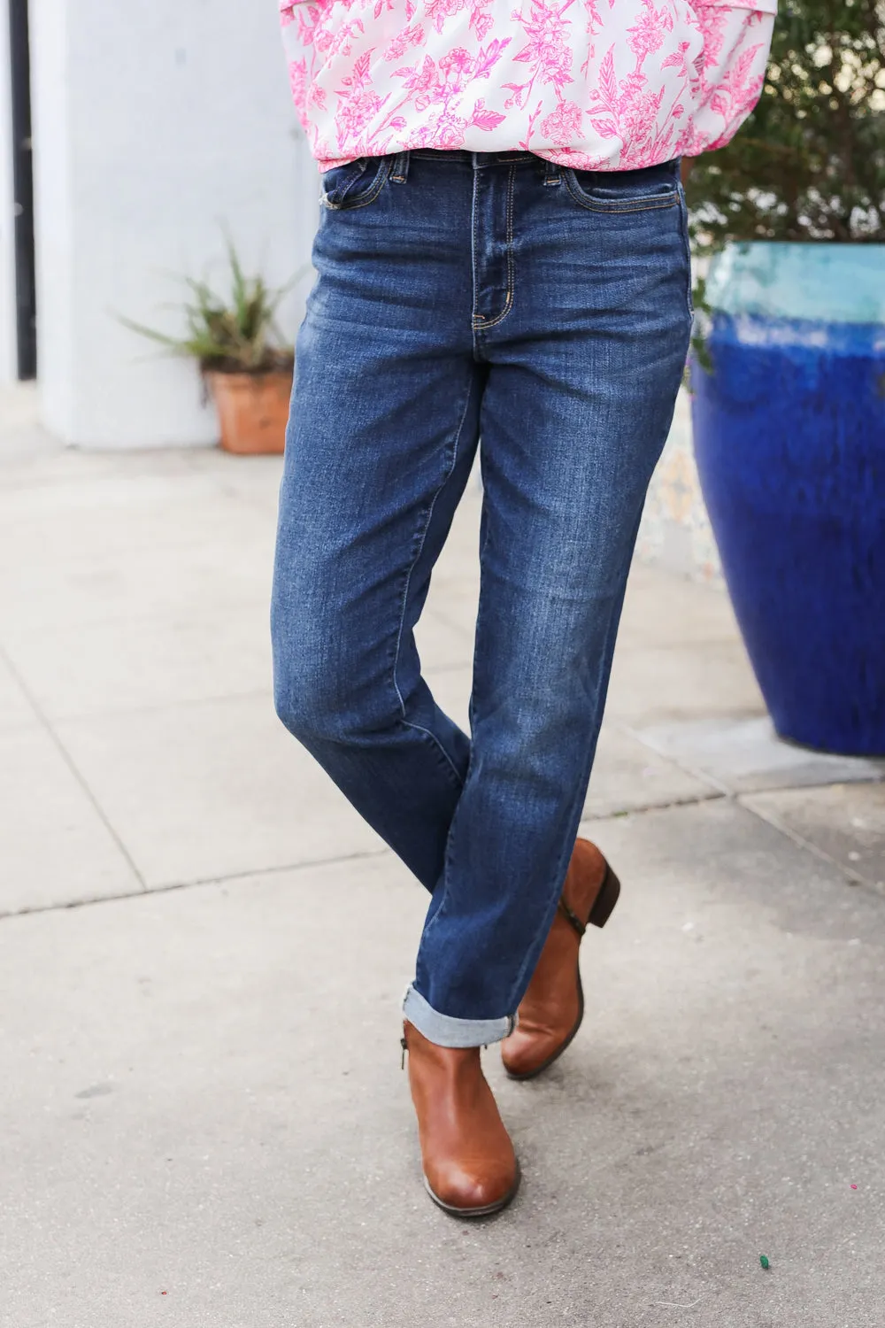 Judy Blue Mid Rise Cuffed Boyfriend Straight Leg Jeans sold by Charming Charlie product image thumbnail 2