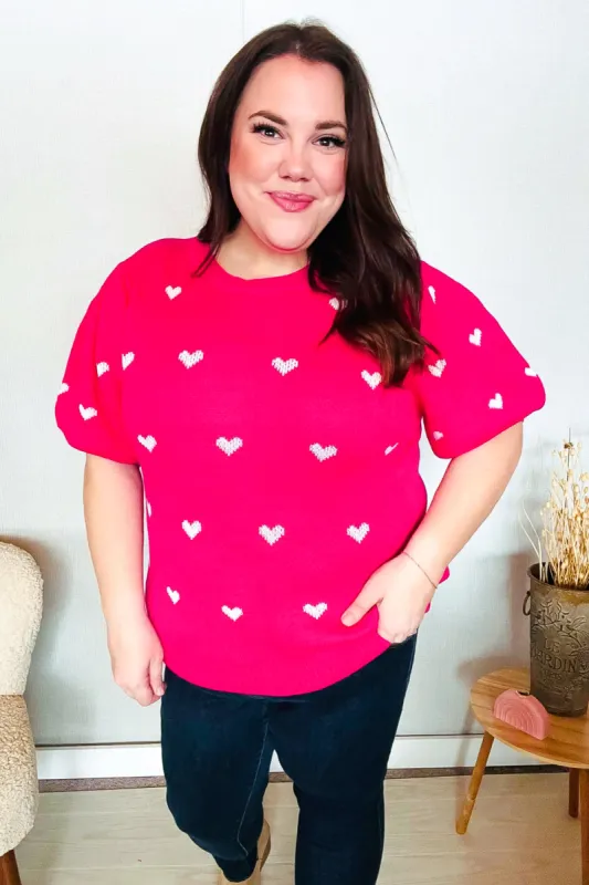 Be Mine Pink & White Heart Oversized Jacquard Sweater sold by Charming Charlie