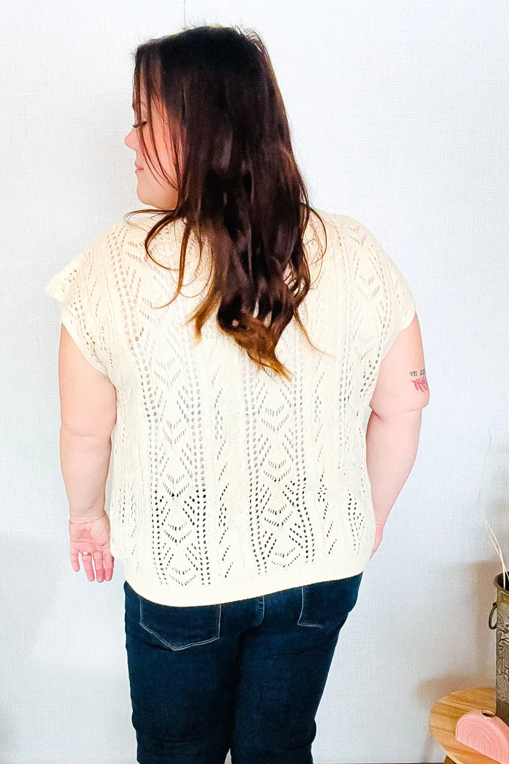The Perfect Find Beige Dolman Short Sleeve Crochet Sweater Top sold by Charming Charlie product image thumbnail 5