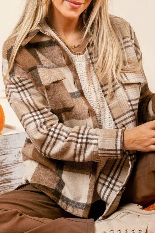 Women Flannel Plaid Double Flap Pocket Jackets sold by Charming Charlie product image thumbnail 4