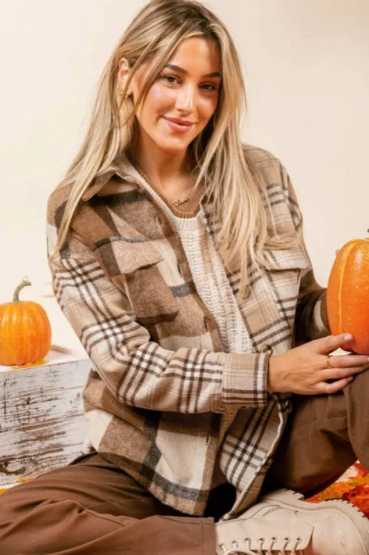 Women  Flannel Plaid Double Flap Pocket Jackets sold by Charming Charlie