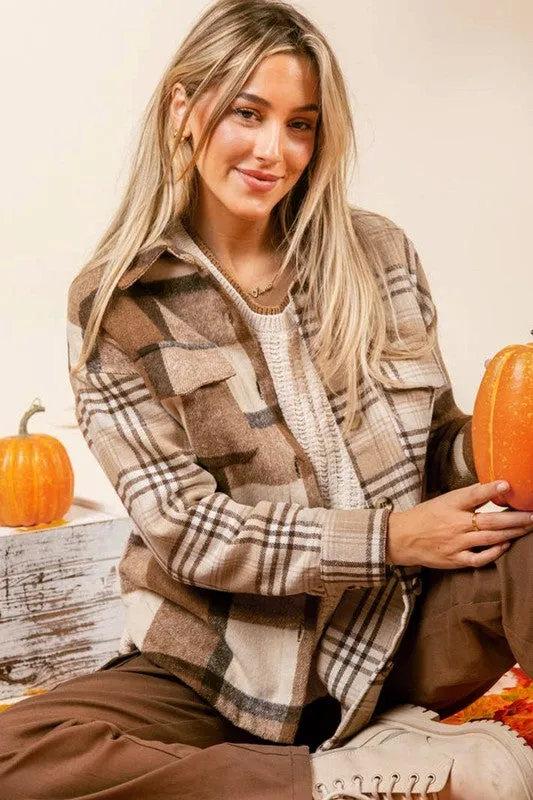 Women Flannel Plaid Double Flap Pocket Jackets sold by Charming Charlie