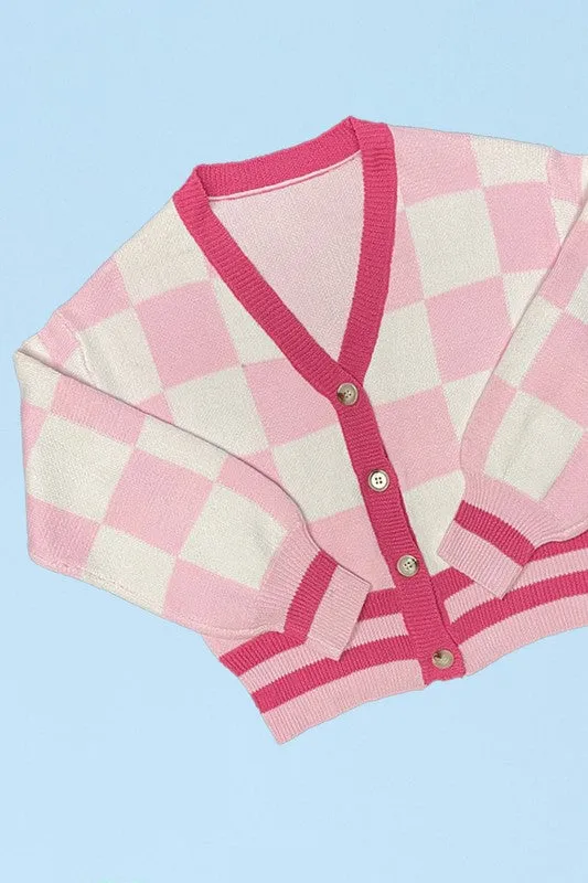 Checkered knit cardigan sold by Charming Charlie product image thumbnail 5