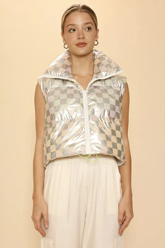 Metallic puffer vest sold by Charming Charlie product image thumbnail 3
