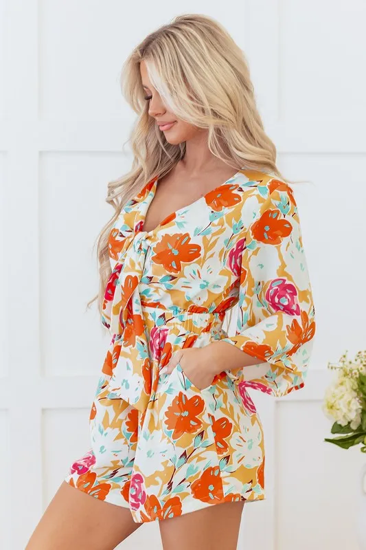 Orange Blooming Floral Print Front Tie Romper sold by Charming Charlie product image thumbnail 5