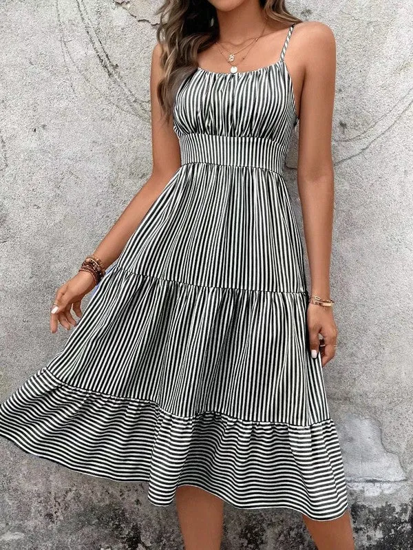 Striped spaghetti strap midi dress sold by Charming Charlie