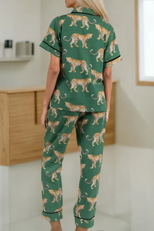 Cheetah Short Sleeve Shirt and Pants Pajama Set sold by Charming Charlie product image thumbnail 2