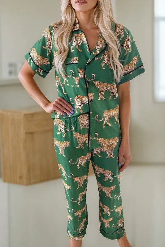 Cheetah Short Sleeve Shirt and Pants Pajama Set sold by Charming Charlie