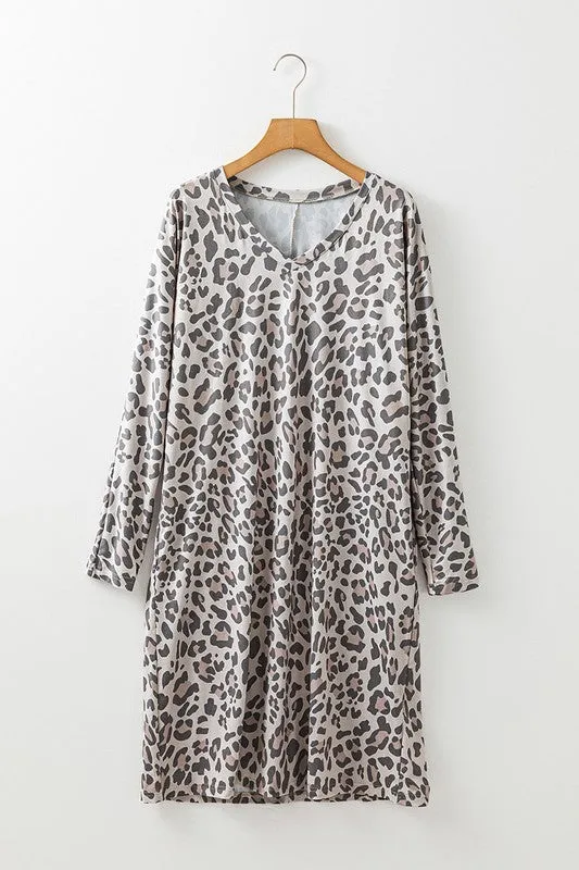 Gray Leopard Print V Neck Loose Fit Mini Dress sold by Charming Charlie product image thumbnail 4