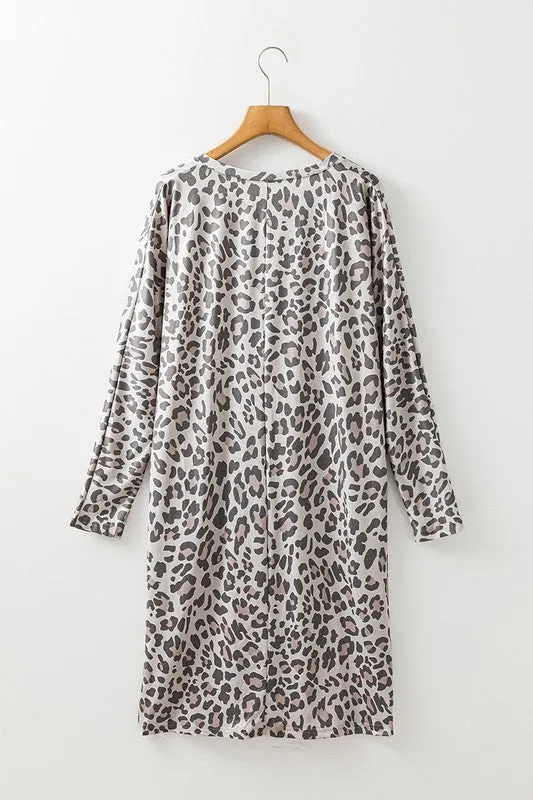 Gray Leopard Print V Neck Loose Fit Mini Dress sold by Charming Charlie product image thumbnail 3