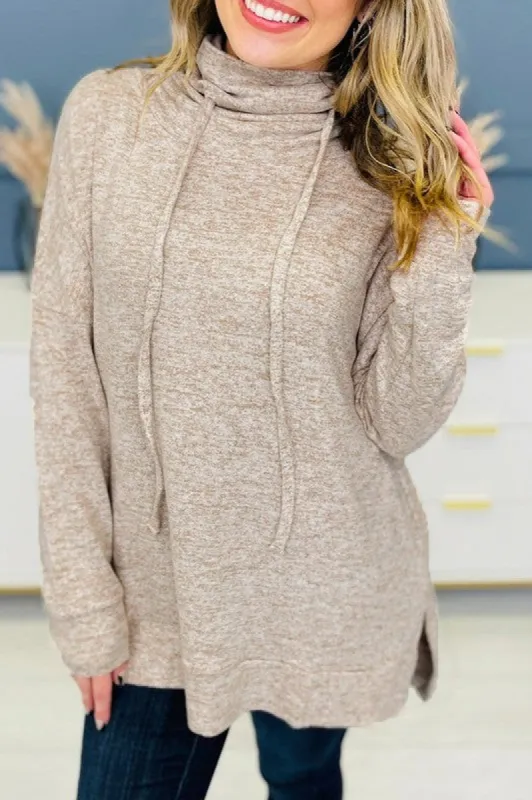 Women Cowl High Neck Long Sleeve Split Shirts sold by Charming Charlie