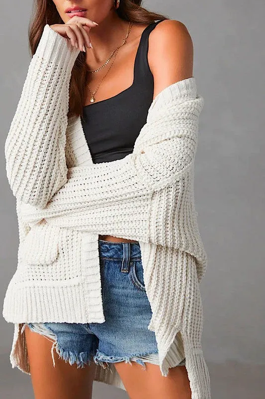 Ribbed knit open front cardigan with pockets sold by Charming Charlie