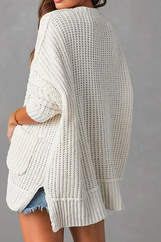 Ribbed knit open front cardigan with pockets sold by Charming Charlie product image thumbnail 4
