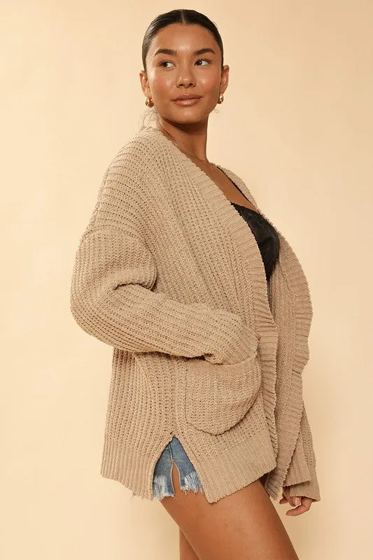 Ribbed knit open front cardigan with pockets sold by Charming Charlie product image thumbnail 2