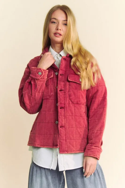 Davi & Dani Quilted Button Down Shacket with Chest Pockets sold by Charming Charlie