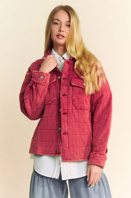 Davi & Dani Quilted Button Down Shacket with Chest Pockets sold by Charming Charlie