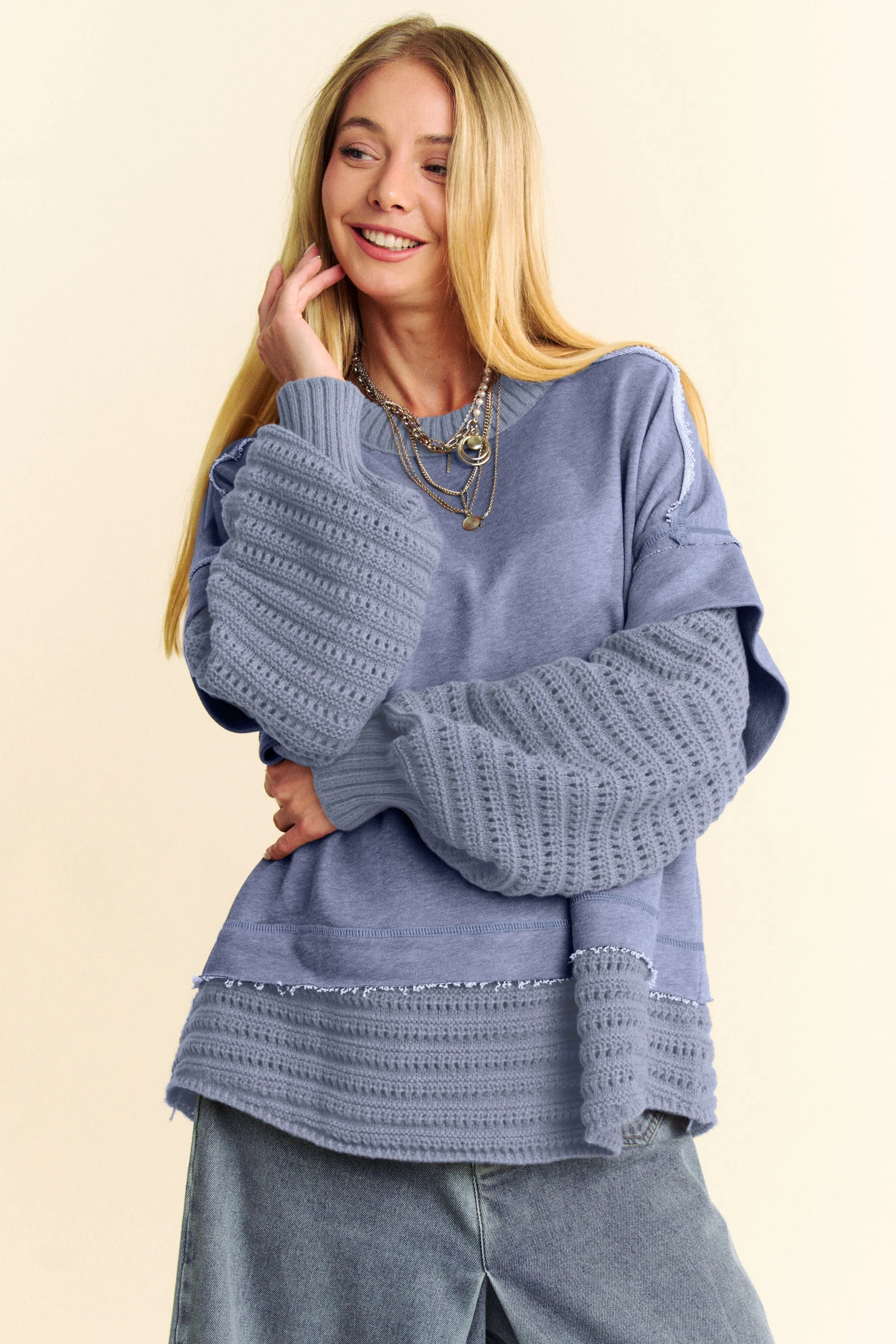 Davi & Dani Faux Layered Round Neck Sweater sold by Charming Charlie