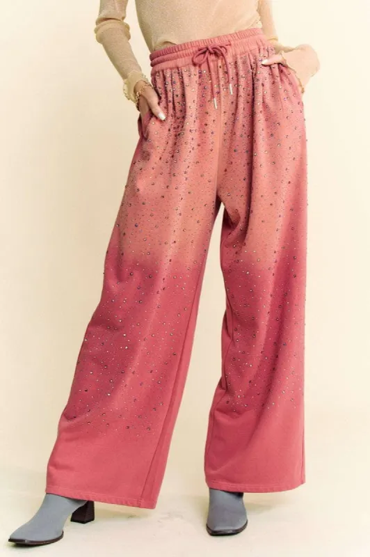 Davi & Dani Rhinestone Drawstring Wide Leg Pants sold by Charming Charlie