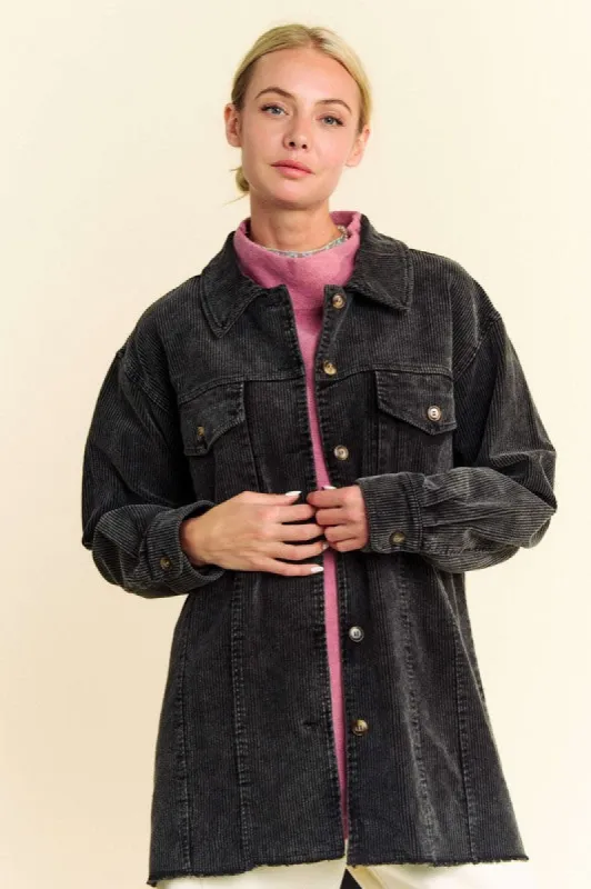 Davi & Dani Washed Corduroy Raw Hem Button Up Jacket sold by Charming Charlie