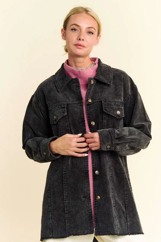 Davi & Dani Washed Corduroy Raw Hem Button Up Jacket sold by Charming Charlie