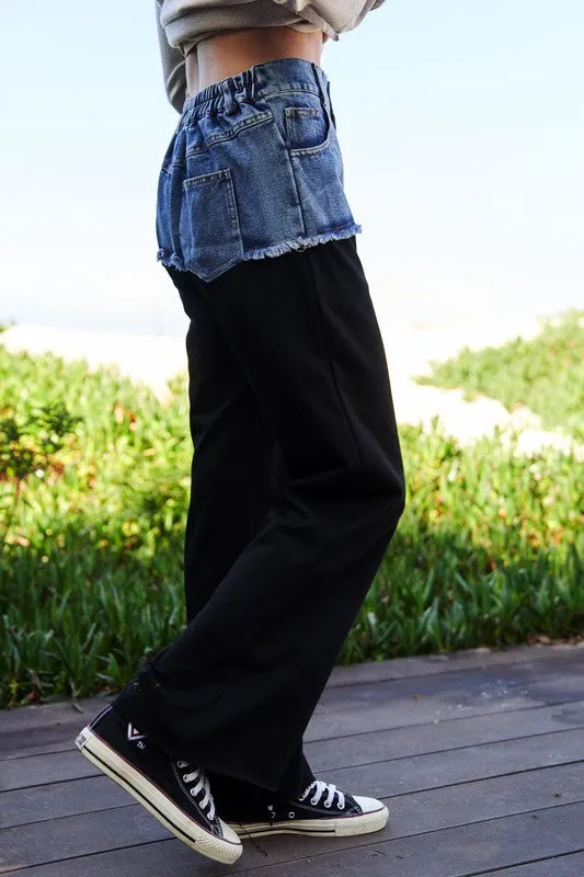 Davi & Dani Raw Hem Denim Patchwork Wide Leg Pants sold by Charming Charlie product image thumbnail 3