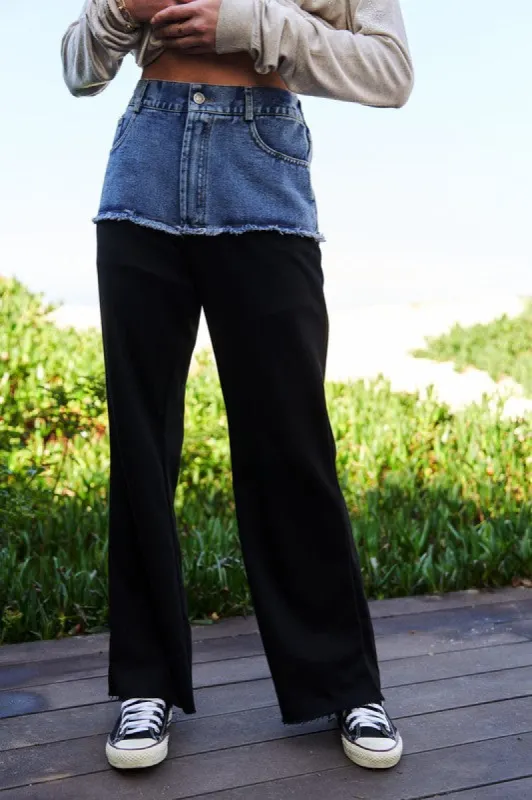Davi & Dani Raw Hem Denim Patchwork Wide Leg Pants sold by Charming Charlie