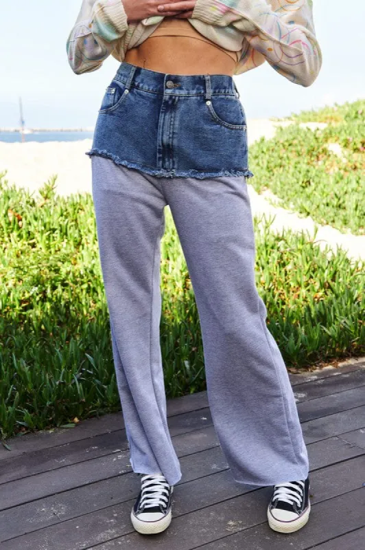 Davi & Dani Raw Hem Denim Patchwork Wide Leg Pants sold by Charming Charlie