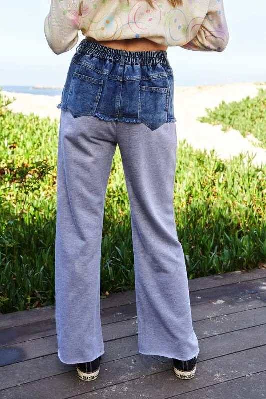 Davi & Dani Raw Hem Denim Patchwork Wide Leg Pants sold by Charming Charlie product image thumbnail 2