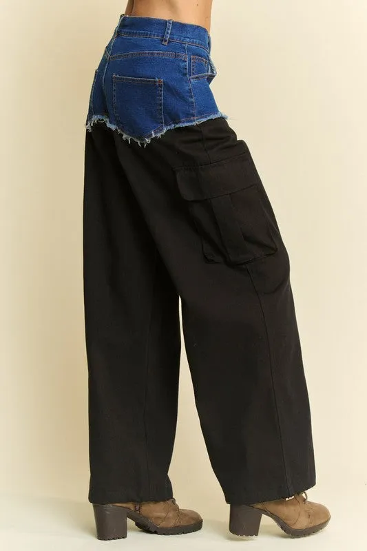 Davi & Dani Denim Patchwork Wide Leg Pants with Cargo Pockets sold by Charming Charlie product image thumbnail 5