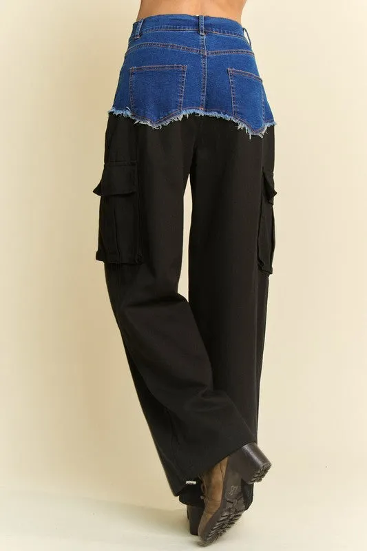 Davi & Dani Denim Patchwork Wide Leg Pants with Cargo Pockets sold by Charming Charlie product image thumbnail 2