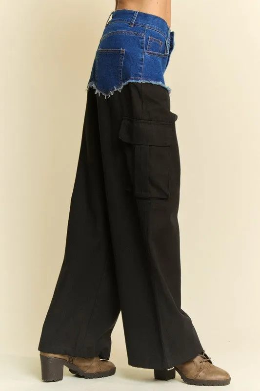 Davi & Dani Denim Patchwork Wide Leg Pants with Cargo Pockets sold by Charming Charlie product image thumbnail 3
