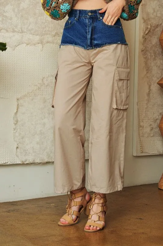 Davi & Dani Denim Patchwork Wide Leg Pants with Cargo Pockets sold by Charming Charlie product image thumbnail 5