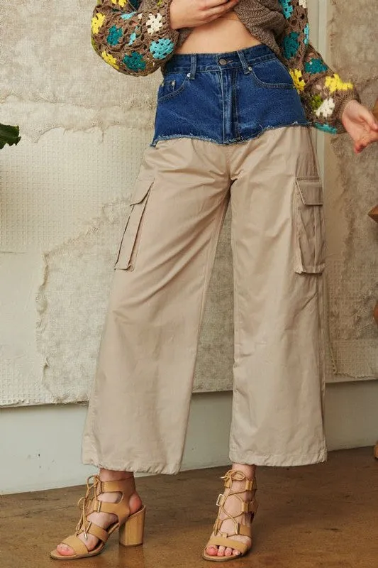 Davi & Dani Denim Patchwork Wide Leg Pants with Cargo Pockets sold by Charming Charlie product image thumbnail 4