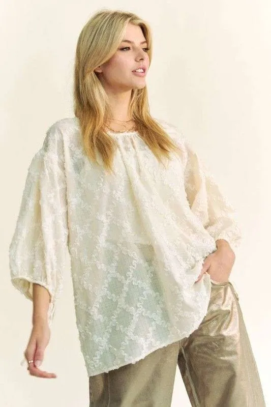 Davi & Dani Tied Round Neck Mesh Blouse sold by Charming Charlie product image thumbnail 4