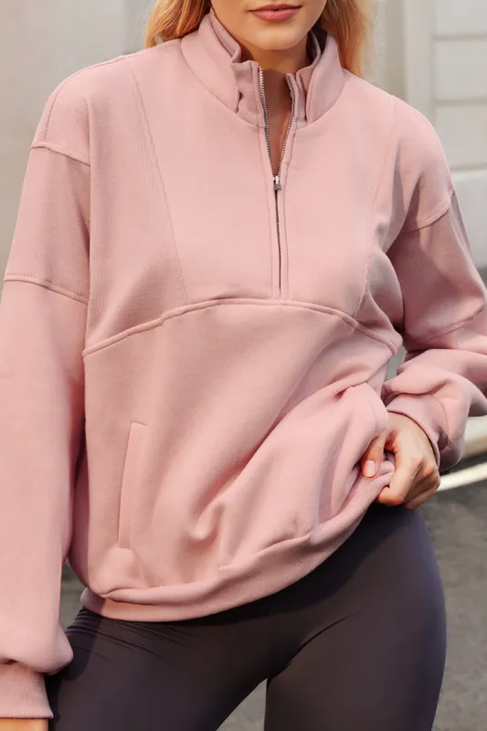Half Zip Drop Shoulder Long Sleeve Sweatshirt sold by Charming Charlie